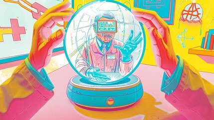 A doctor consulting a crystal ball for random, futuristic medical diagnoses