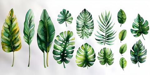 Captivating Tropical Leaf Watercolor on White Background