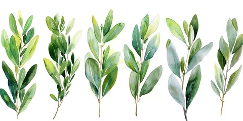 Delicate Watercolor Olive Branches Symbolizing Peaceful Harmony on White Background - obrazy, fototapety, plakaty
