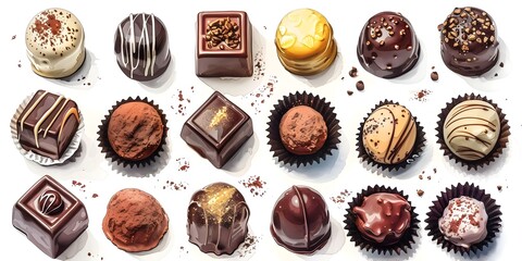 An Exquisite Assortment of Handcrafted Chocolates A Delectable Display of Culinary - obrazy, fototapety, plakaty