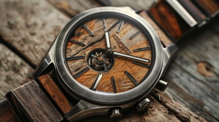 Fototapeta na wymiar Vintage Wooden Watch on Rustic Background