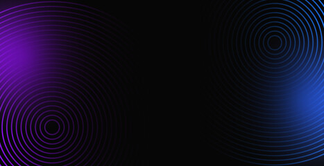 Abstract futuristic technology lines background with purple and blue light effect. Gradient circle line pattern design. Glowing lines vector.