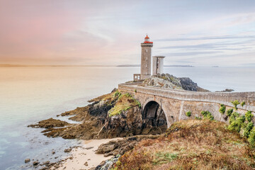 Lighthouse of Petit Minou in Plouzane, Brittany, Finistere near Brest, France - obrazy, fototapety, plakaty