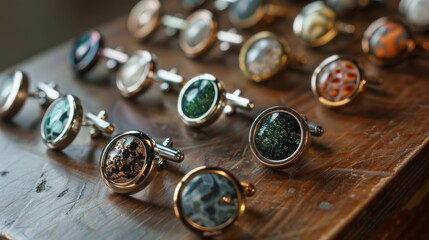 Colorful Cufflinks Array on Table