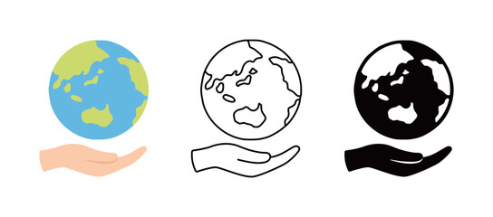 手と地球のアイコン SDGs 環境問題 気候対策 ベクターイラスト
