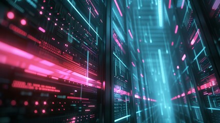 Futuristic data center with glowing led lights