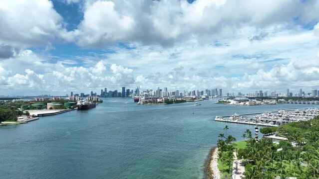 SOUTH BEACH ocean view Miami Beach port of cruise lines 4k drone 