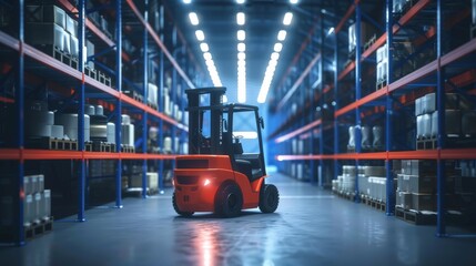 Modern warehouse interior with forklift