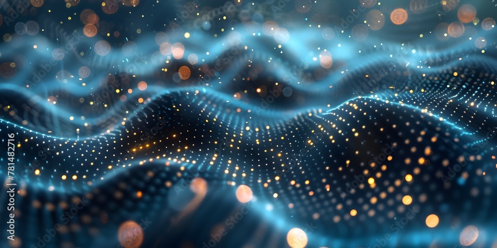 Poster quantum particles in superposition a futuristic visualization of quantum computing dynamics