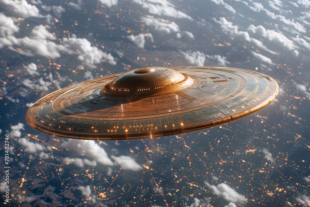 Canvas Prints a ufo flying in the earth's atmosphere. unidentified flying object concept.