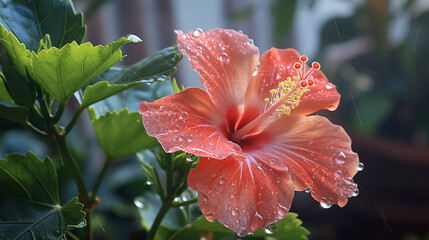 Zbliżenie różowy kwiat rośliny z gatunku hibiscus