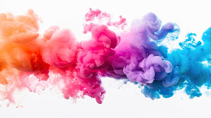 Multi colored smoke bomb explosion emitting on white background