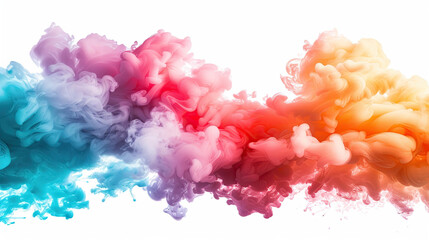 Multi colored smoke bomb explosion emitting on white background - obrazy, fototapety, plakaty