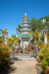Pagoda in the courtyard of a buddhist monastery Lin Son. Da Lat, Vietnam