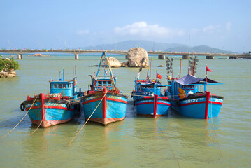 Fishing boats on the Kai River on a sunny day. Nha Trang, Vietnam - 781483955