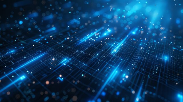 a futuristic card design with a minimalist yet striking appearance, boasting a deep blue background designed to complement white text beautifully Sharp lines and geometric shapes lend a sleek and mode