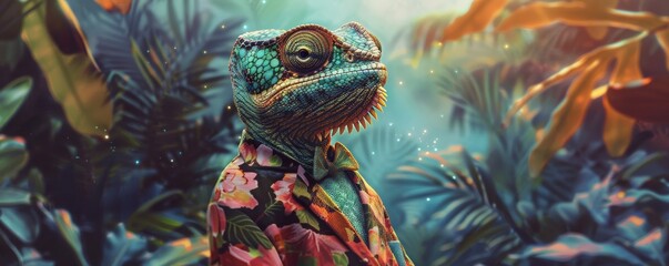 Majestic chameleon in tropical paradise - obrazy, fototapety, plakaty