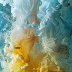 Cascading waterfall of smoke in cerulean and lemon