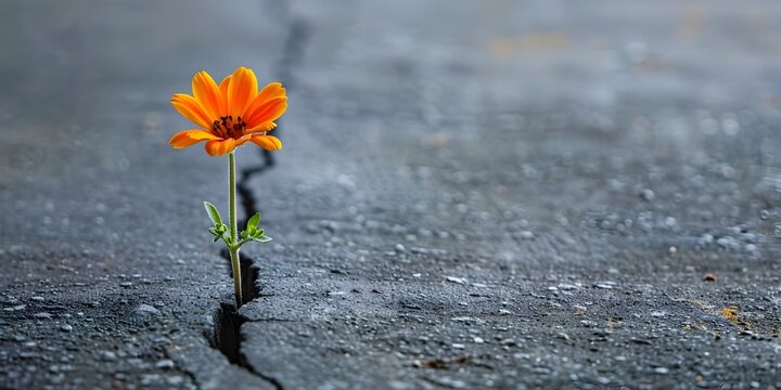 Vibrant Flower Blooming Through Concrete Crack Symbol of Hope and Resilience