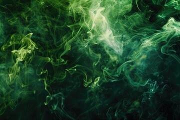 Obraz na płótnie Canvas Electric green smoke forming abstract shapes in a black void