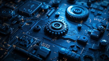  a dark blue background texture inspired by architecture blueprints and schematics Infused with elements of locks, gears, pistons, safes, and privacy, this design evokes a sense of security and innova