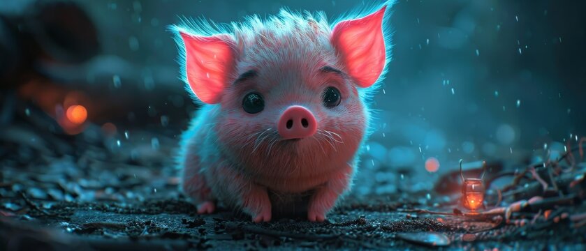 Lumino the cat pig, soft teal and coral fur, subtle glow, dreamy night, childrens book style, whimsical, HD