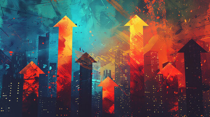 Upward and downward arrows intertwined, representing the fluctuating attitudes within financial markets - obrazy, fototapety, plakaty