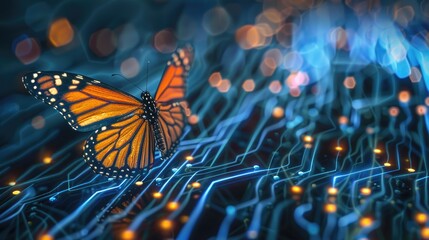 A cybersecurity firm branded with the butterfly motif representing the delicate balance of protection and freedom in the digital age - obrazy, fototapety, plakaty