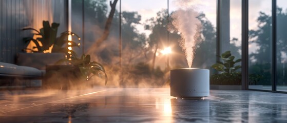 Sleek hydrodynamic humidifier in a modern home, close up, soft lighting, technology in harmony with design - obrazy, fototapety, plakaty