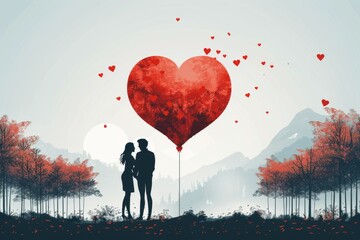 Obraz premium Artistic Representations of Unconditional Love and Partnership in Digital and Flat Design: Showcasing the Unity and Bonds of Engaged and Married Couples