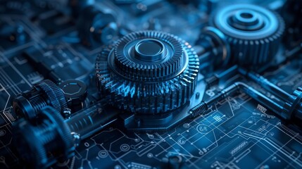  a realm of creativity and innovation with a background inspire , combining engineering and construction design with the intricate details of a blue computer circuit