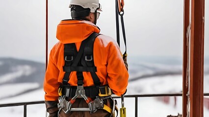 Worker on high attitude with safety gears
