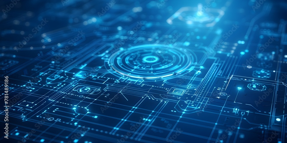 Poster cutting edge blueprint of a quantum computer showcasing the potential of advanced computational tech
