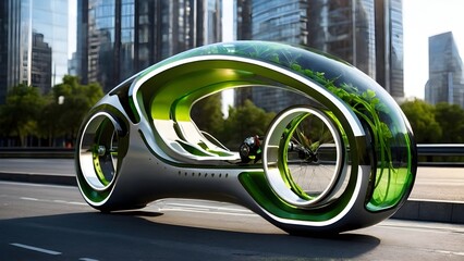 Modern and future green bike with modern background