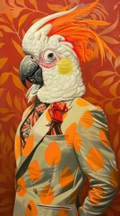 Anthropomorphic parrot in elegant attire