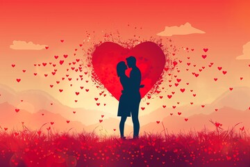 Capturing Emotional and Artistic Expressions of Love: Stylized Digital Art Representing the Warmth and Security of Romantic and Spousal Bonds - obrazy, fototapety, plakaty