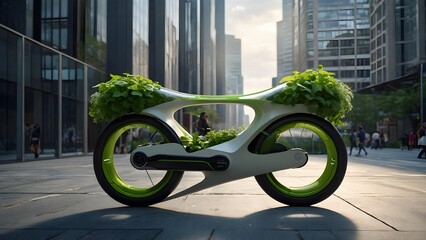 Modern and future green bike with modern background