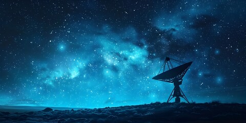 Fototapeta premium Satellite Dish Receiving Cosmic Signals Amidst the Starry Expanse of the Endless Universe