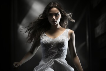 the dynamic moment of a gymnasts performance at the olympics, conveying their strength and grace while engaging with the distant audience