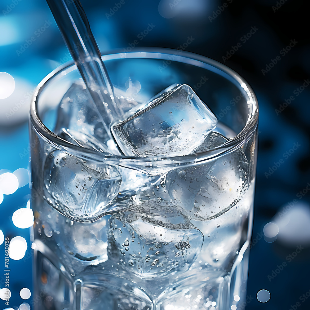 Poster A close-up of a glass of sparkling water with ice.