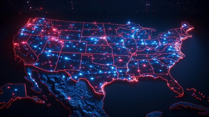 Digital network connectivity across the usa map