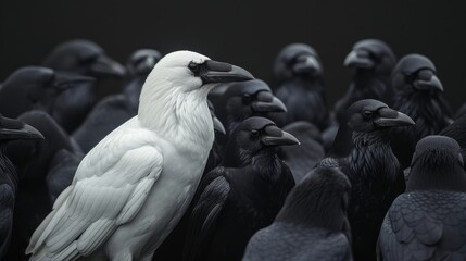 Fototapeta premium Unique white raven among black crows
