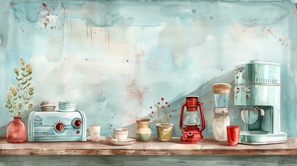 Add a touch of nostalgia with vintage-inspired watercolor clipart of retro objects and motifs