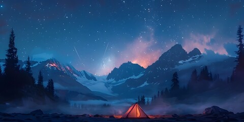 Serene Backcountry Campsite Under the Vast Starry Skies of a Majestic Mountain Landscape