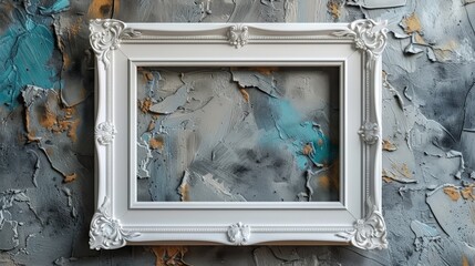 Empty picture frame against an art-concrete plaster wall