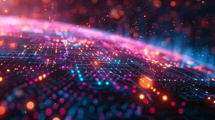 Obraz premium Digital global forum, instant holographic language conversion, vibrant highlights, medium shot, connecting worlds