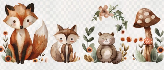 Enhance your designs with watercolor clipart of adorable baby animals like puppies, kittens, and bunnies
