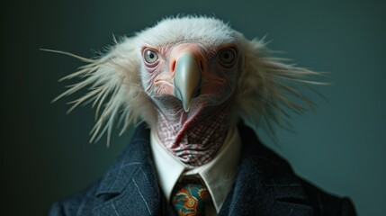 Surreal vulture in suit portrait