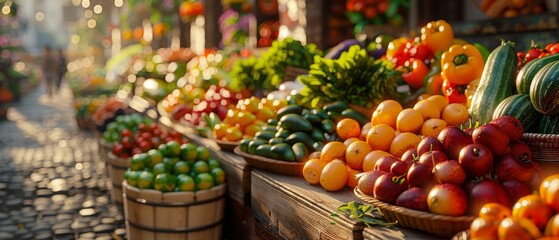 Fototapeta na wymiar Farmer is market fresh produce, wide angle, vibrant colors, healthy lifestyle theme