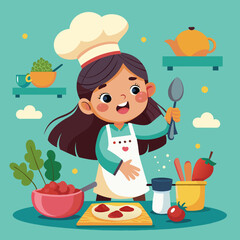 illustration-of-little-girl-play-cooking